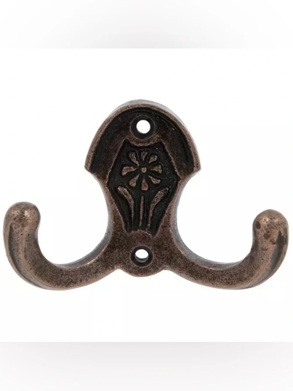 (3) Bronze Carved Flower Double Metal Wall Hook